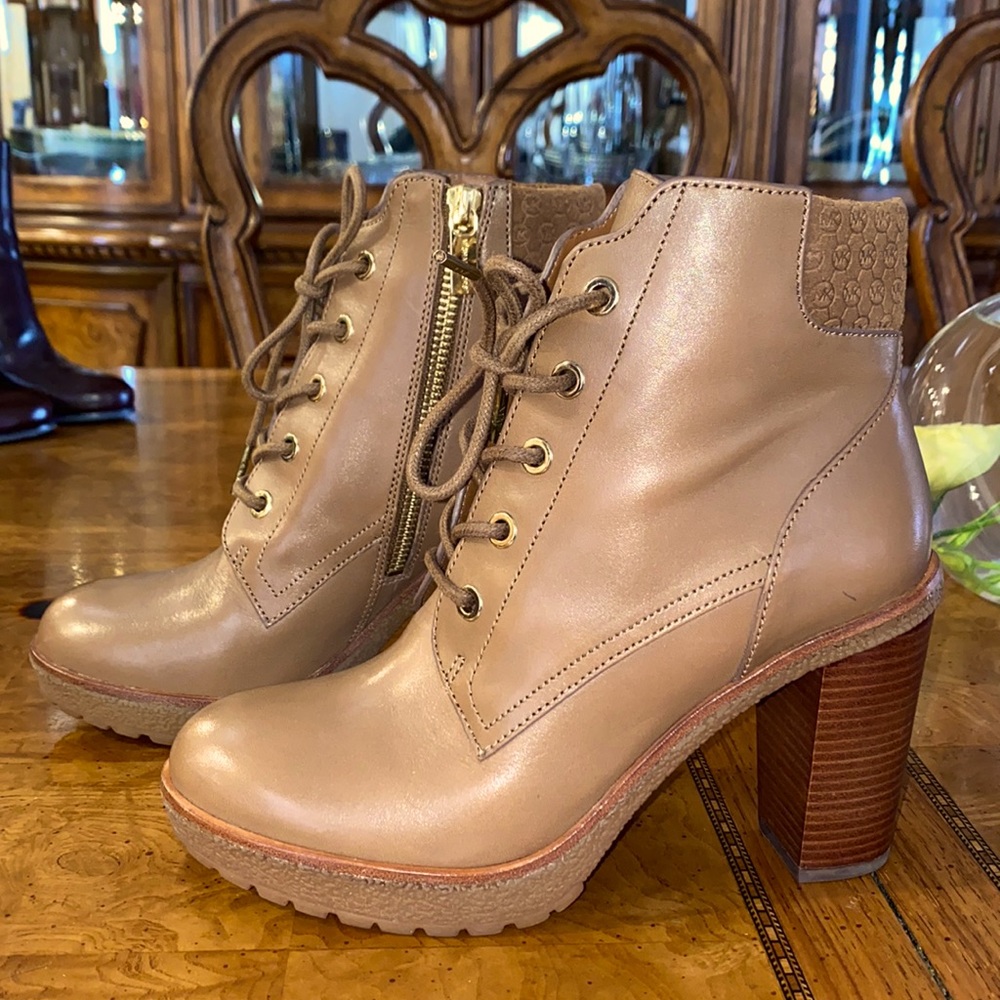 Michael Kors Brown/ Wood Heeled Booties | AUTHENTIC